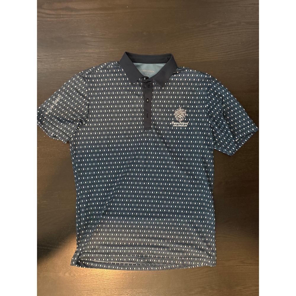 Galvin Green Mens Small Blue Dotted Golf Polo Trump National Los Angeles Course